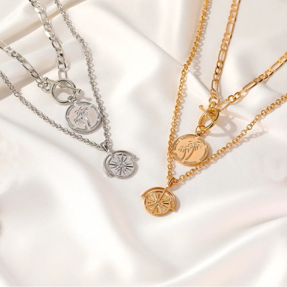 

fashion metal multilayer retro coin pendants for necklace layered chain necklace, Picture shows