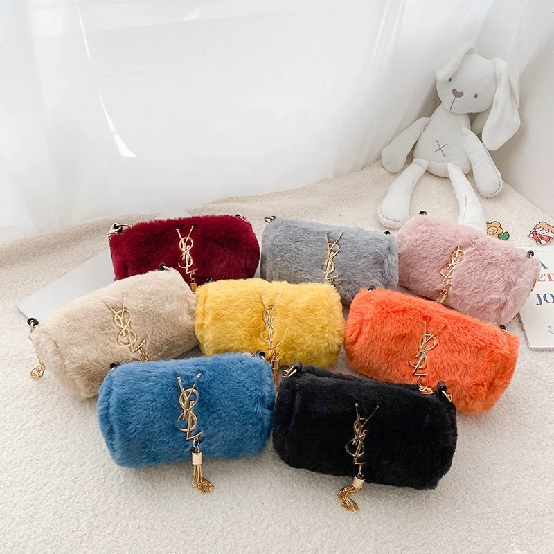 

2021 new fashion little girls kids fur bag cross body mini purse bag