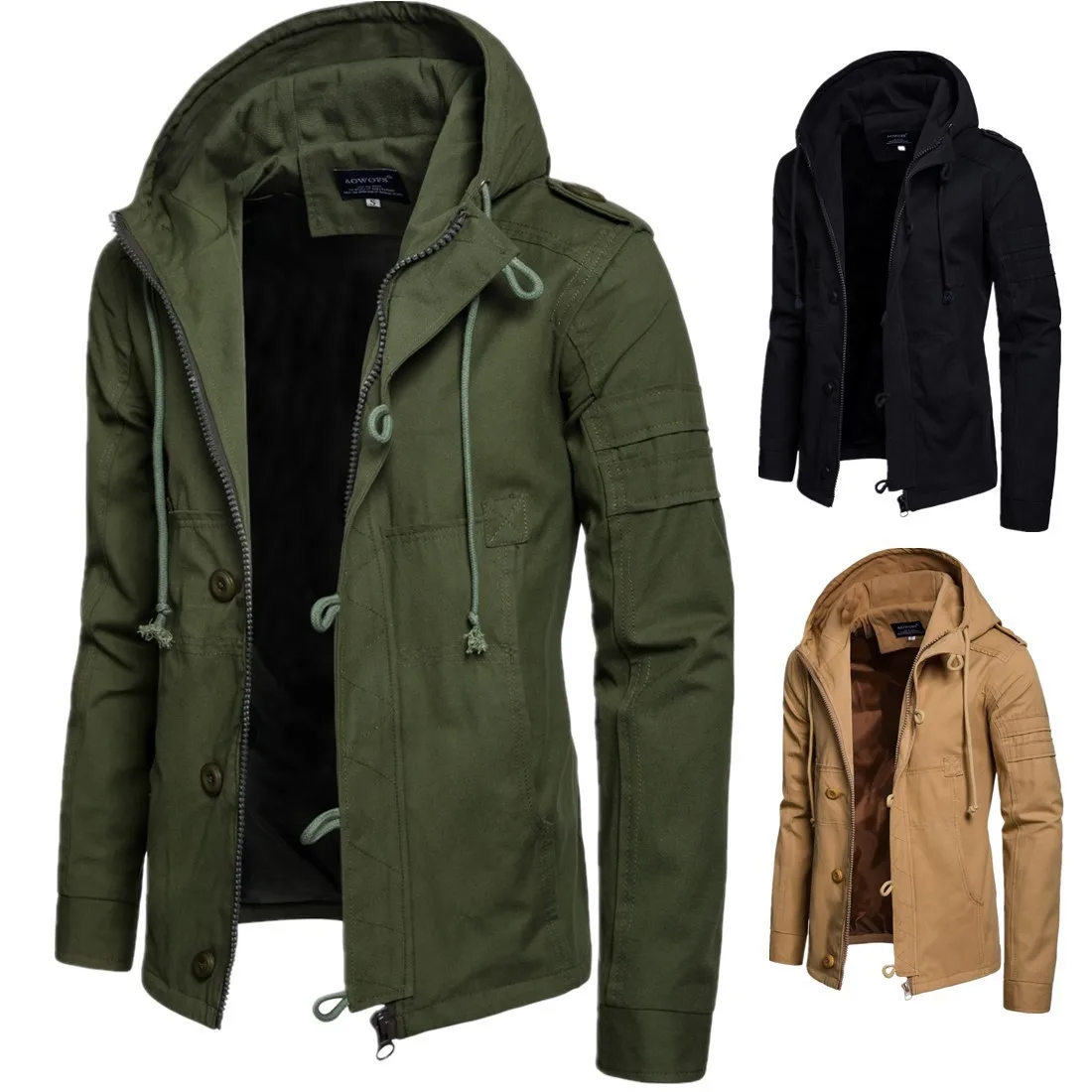 

Autumn Winter Men Coat Clothing Zip And Button Men Clothing Outer Hooded Coat Casual Men's Jacket And Coat