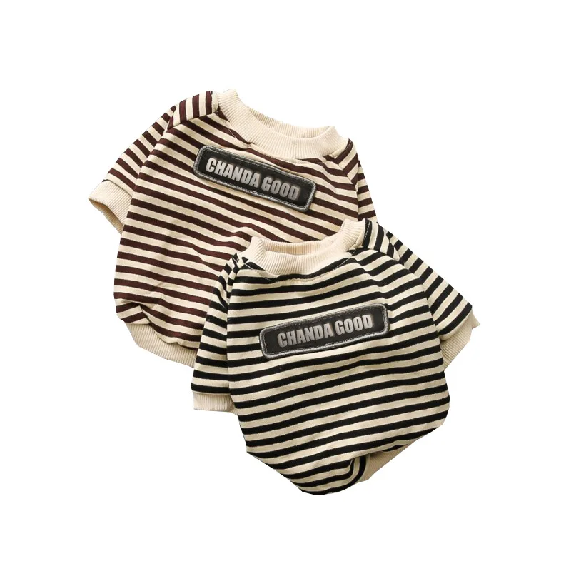 

2022 spring and autumn new pet clothing round neck striped terry sweater