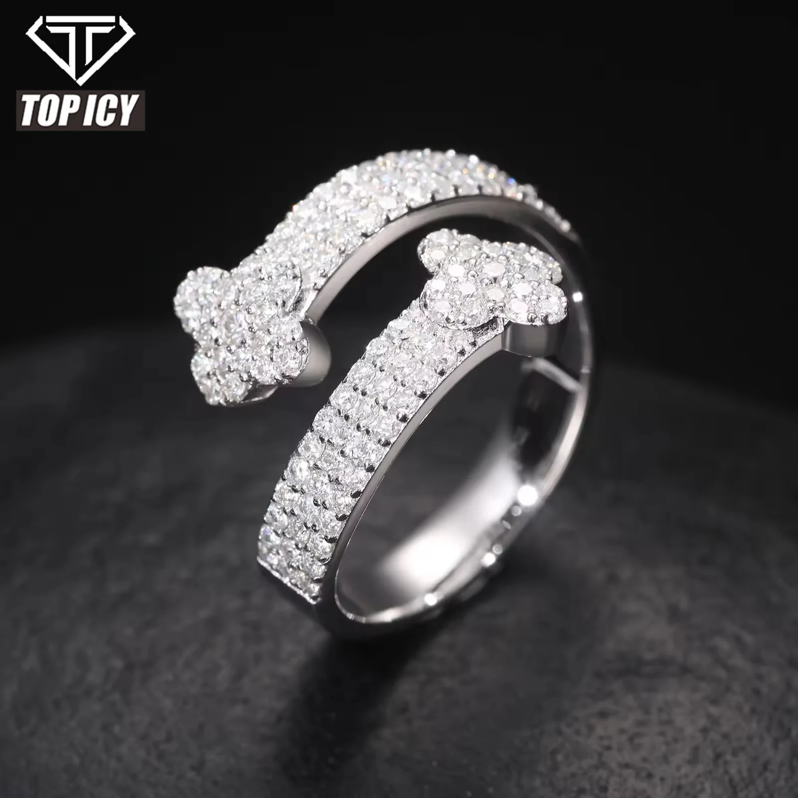 Stunning S925 Moissanite Clover Ring Sterling Silver Clover Shaped Gemstone Fine Jewelry