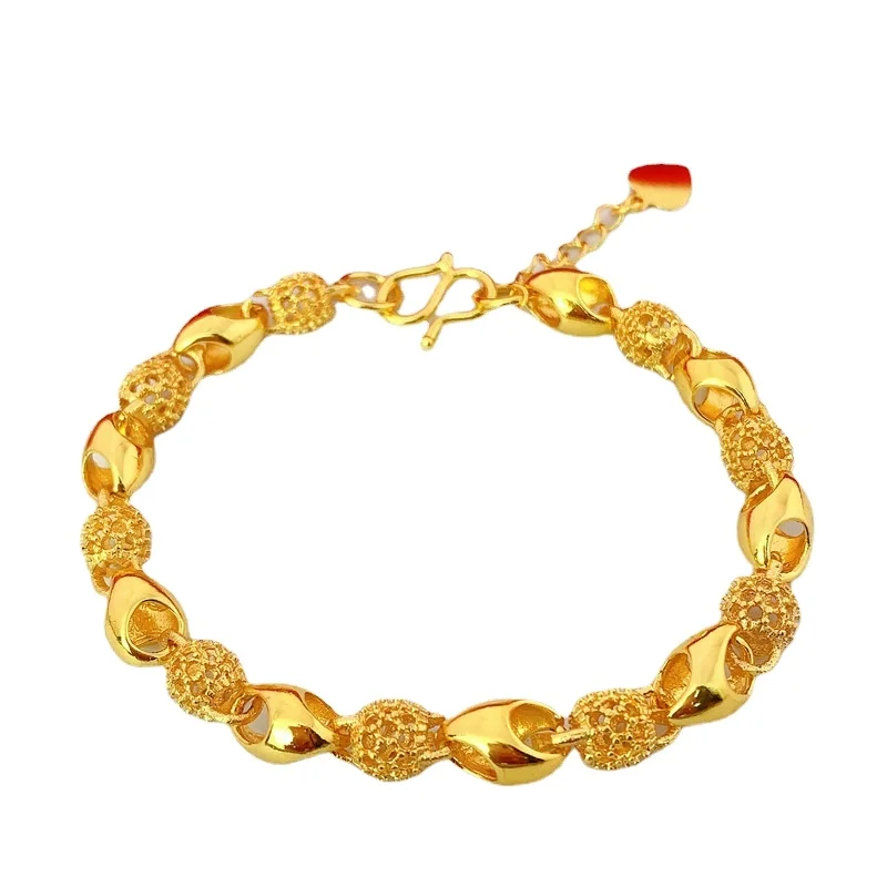 

Gold Plated Vietnamese Sand Gold Bracelet Vintage Hollow Exquisite Bracelet Hot Selling Accessories Color Preservation Gold