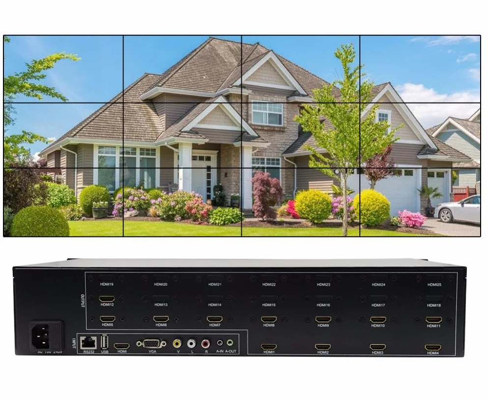 LCD 3x4 4x3 Video Wall Controller Support rotation 180 degree and Bezel Correction 12 HDMI Video Wall