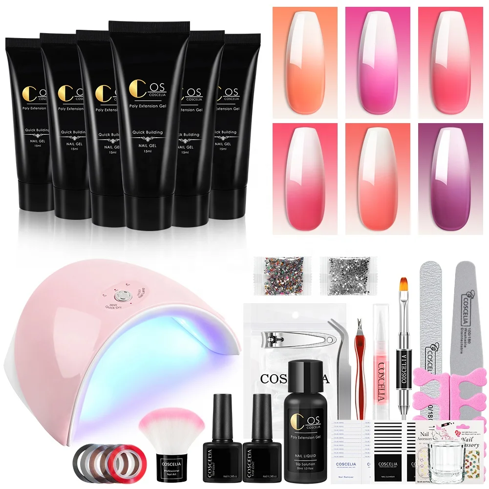

COSCELIA 15ml Colored Nail Poly Extension Gel Builder Kit Nail Beauty Art Decorations Tips, 6color