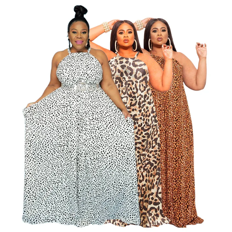 

DUODUOCOLOR Summer 2021 new style halter backless loose long skirt leopard prints plus size women dress D10723