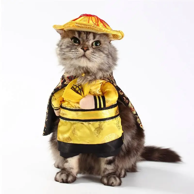 

China Style Personality Pet Dog Funny Coats Magic and Standing Cat Dog Apparel emperors Design Dog Jackets, Blue