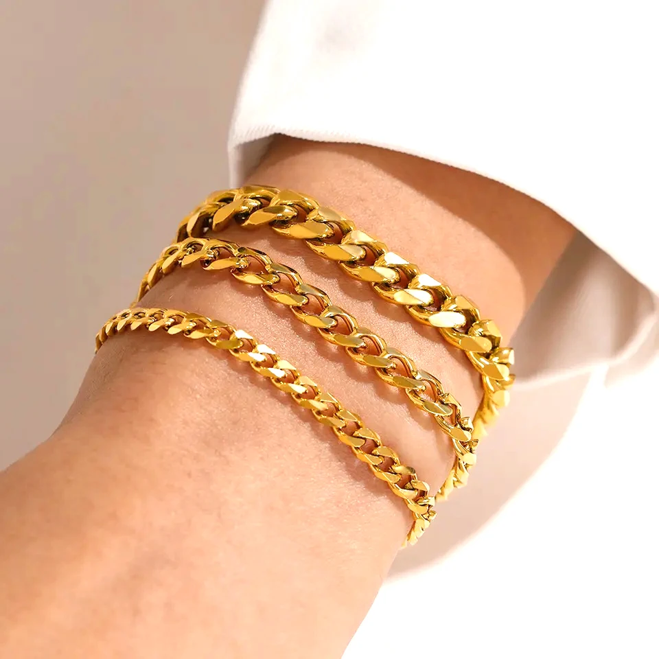 

Minimalist Hip Hop Real Gold Stainless Steel Cuban Chain Bracelet Women Fashion Charm Bracelet For Jewelry Gift