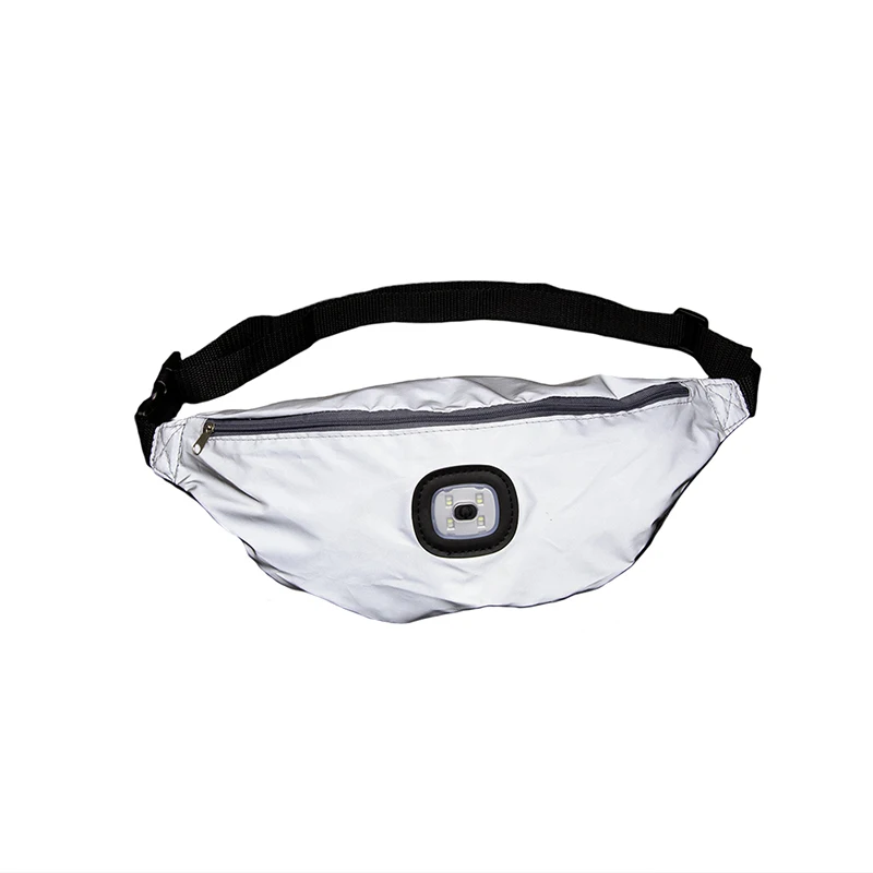 

2021 hot selling Stock Reflective fabric gym belt bag sports bag with LED light for safety night