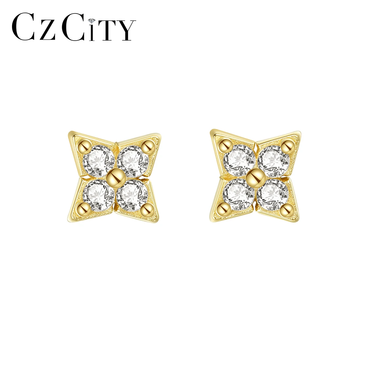 

CZCITY Woman Micro Girl Kid Earing Zircon Cubic Zirconia Small Gold Plated 925 Tiny Stud Earrings