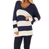 Women V Neck Loose Color Block Striped Sweater