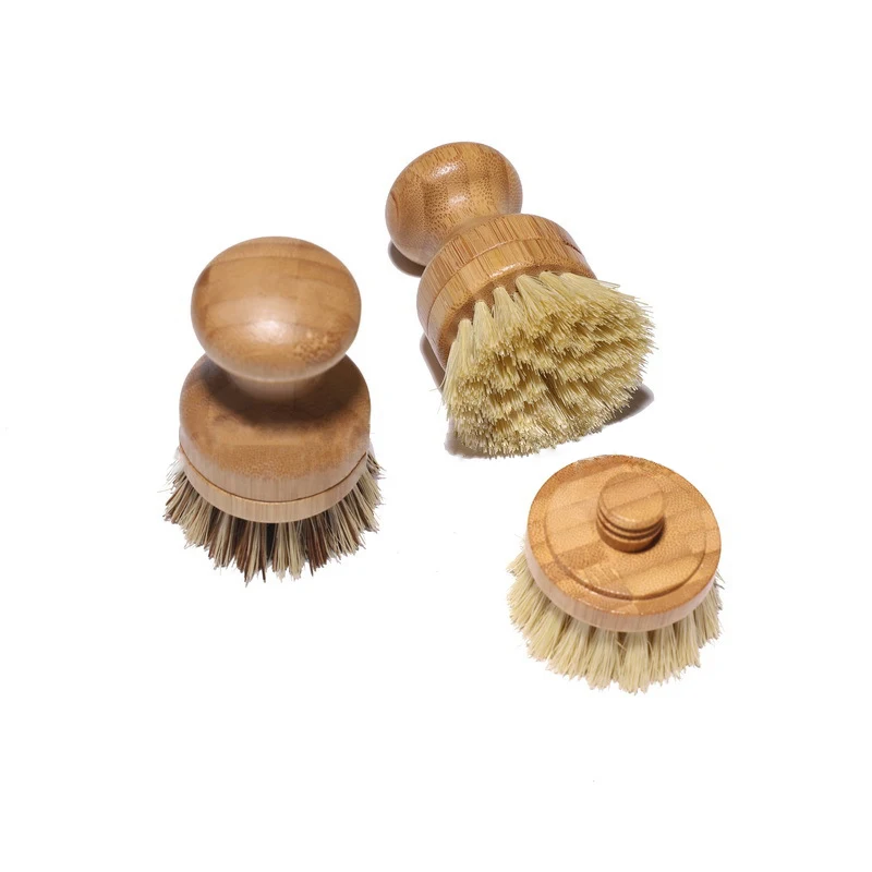 

Eco Friendly Detachable Natural Sisal Bristles Bamboo Kitchen Dish Pan Pot Wooden Cleaning Cleaning Brush Scrubbers Set, Natural color