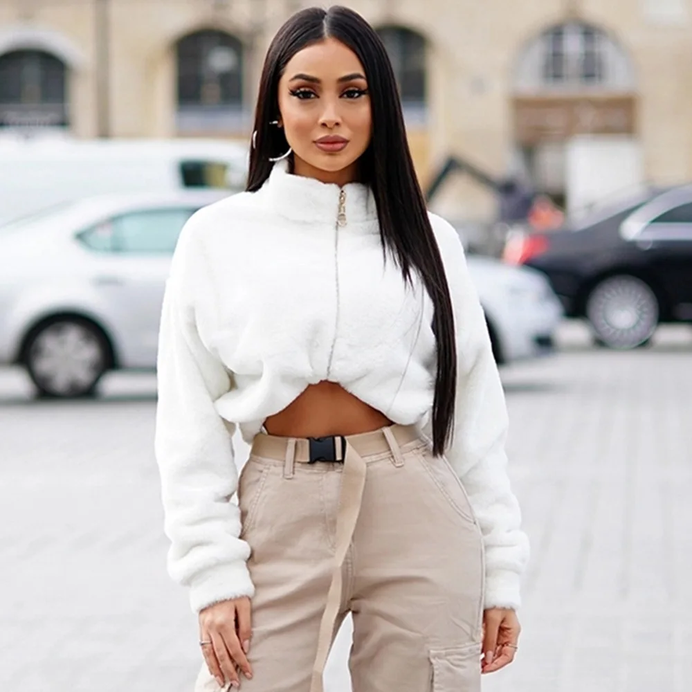 

Top Fashion Women's Winter Wool Coats Zipper Cardigan Long Sleeve Fur Coat Women Ladies