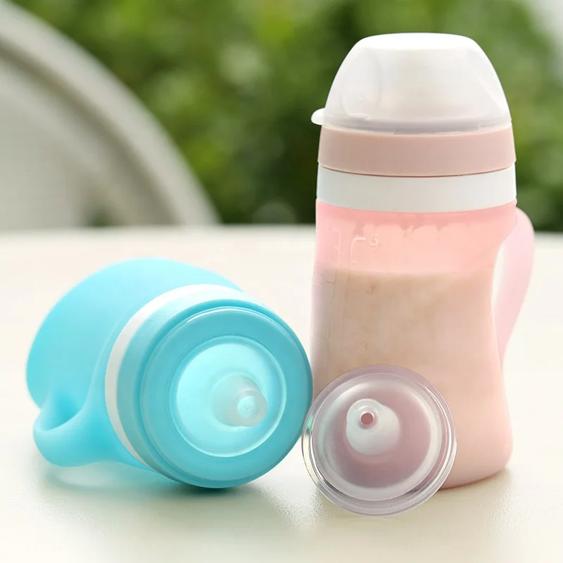 

B5 China Wholesale For Sale Food Pouch Biberon Squeasy Snacker Feeder Baby Kids Feeding Bottle Collapsible Baby Bottle, Light blue, quartz pink