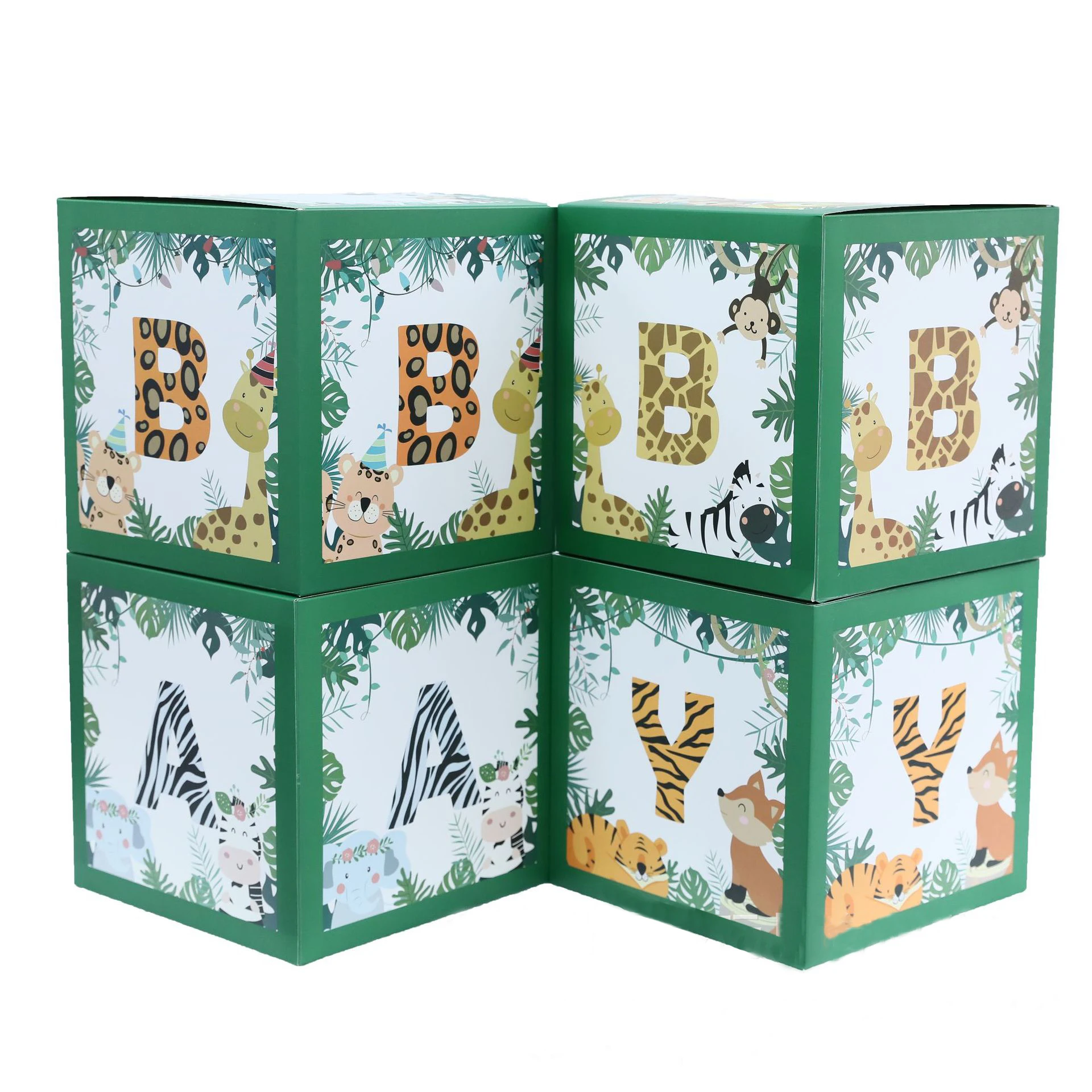 

New Green Jungle Animal Balloon Box Baby shower Block Boxes for Gender Reveal Birthday Party Decorations