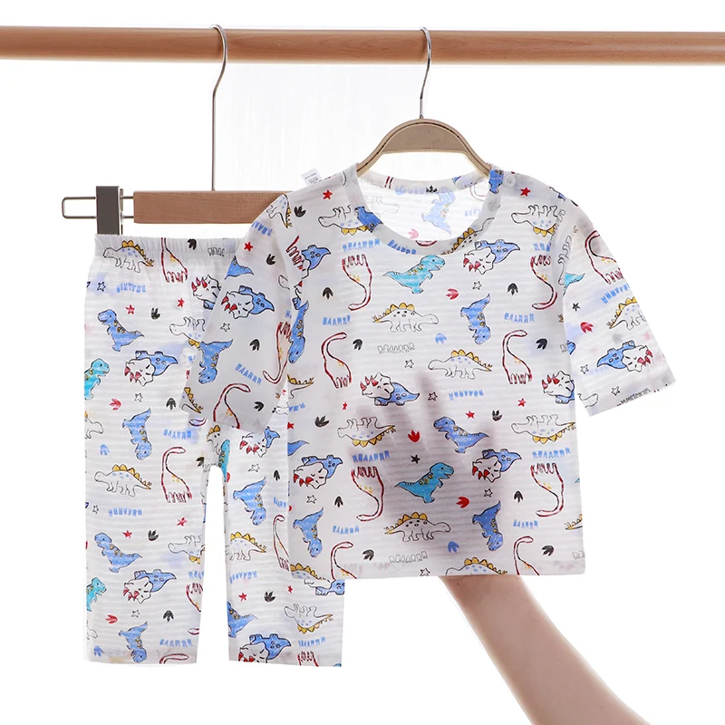 

Children's thin cotton air-conditioning suit cartoon print boy 7-point sleeve suit