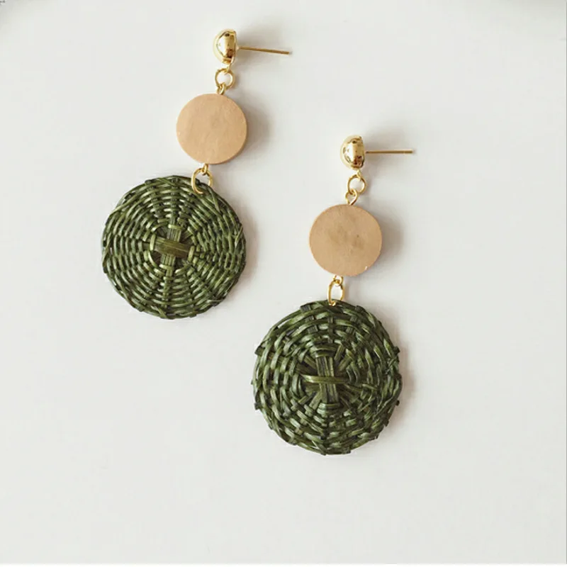 

OUYE Newest Fashion New Products Handmade Woven Rattan Green Earrings Personalized Popular Earrings Girl Jewelry, Golden/silver