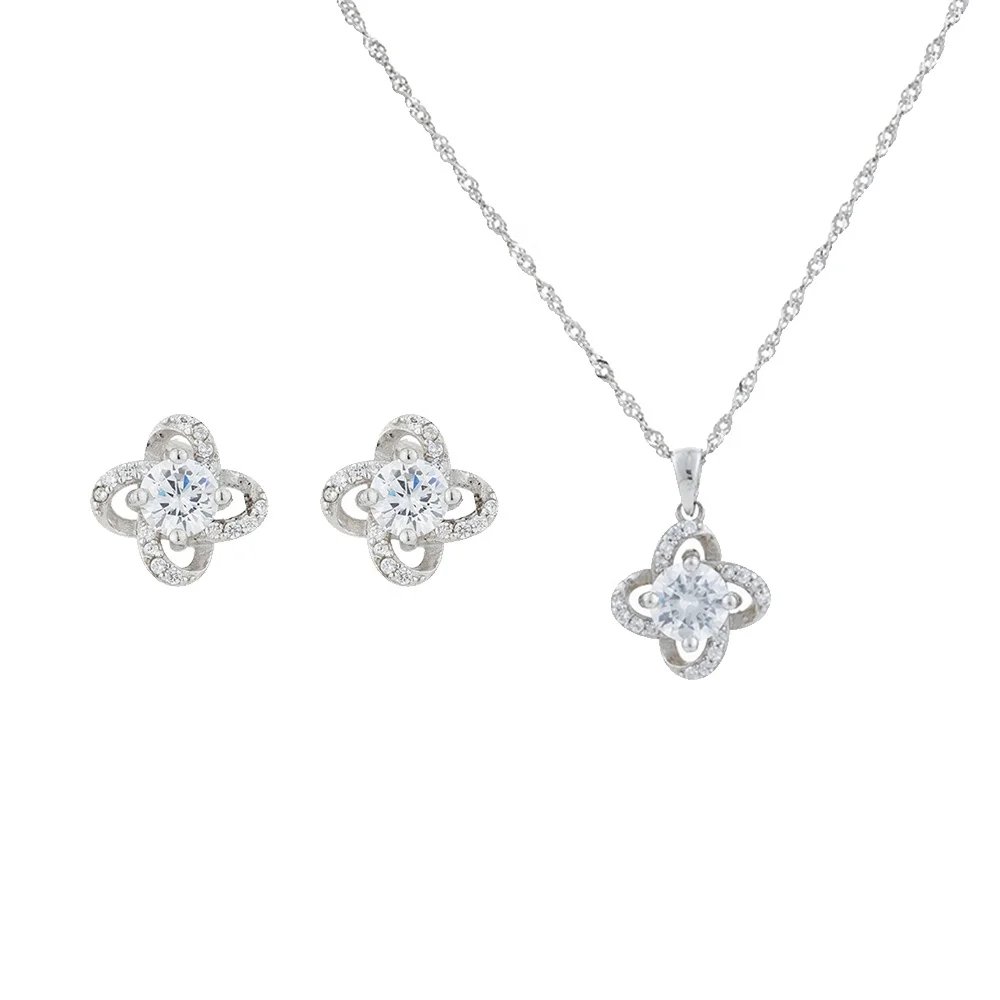 

Wedding Jewelry Sets Luxury Mothers Day Gift 925 Sterling Silver Clover Zirconia Jewelry Sets