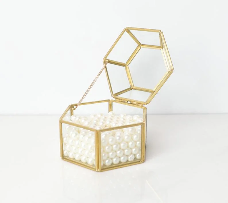 

Glass Jewelry Box With Metal Frame, Gold