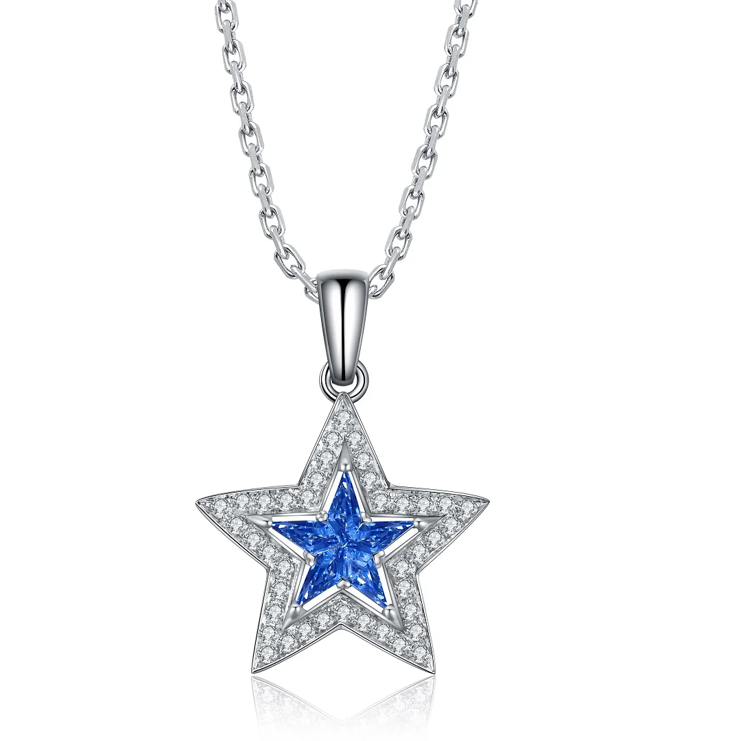 

Shinning Star pendant Color Sapphire 18k gold jewelry diamond necklace, Blue, green, purple, pink, red, orange, white or mixed colors