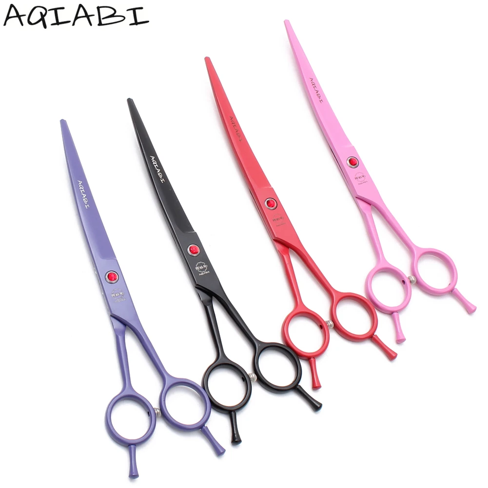 

Dog Curved Scissors 7" AQIABI JP Stainless Pet Grooming Scissors Up Curved Shears Pet Scissors Colorful A4102, Red handle