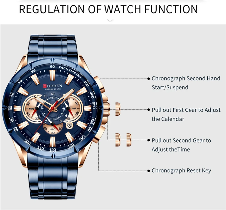 CURREN 8363 Fashion Men Watches With Stainless Steel Top Brand Luxury Sports Chronograph Quartz Watch Men Relogio Masculino