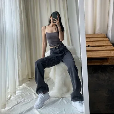 

2020 High Waist Straight Jeans Women Baggy Boyfriend Overalls Loose Wide Leg Denim Pants Washed Retro Autumn Winter Long Jean