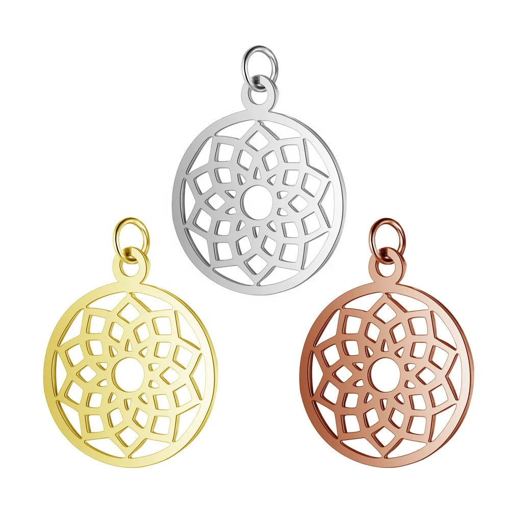 

rose gold silver round flowers stainless steel jewelry charm accessories connector for DIY bracelet necklace pendant making hole, Silver/gold/rose