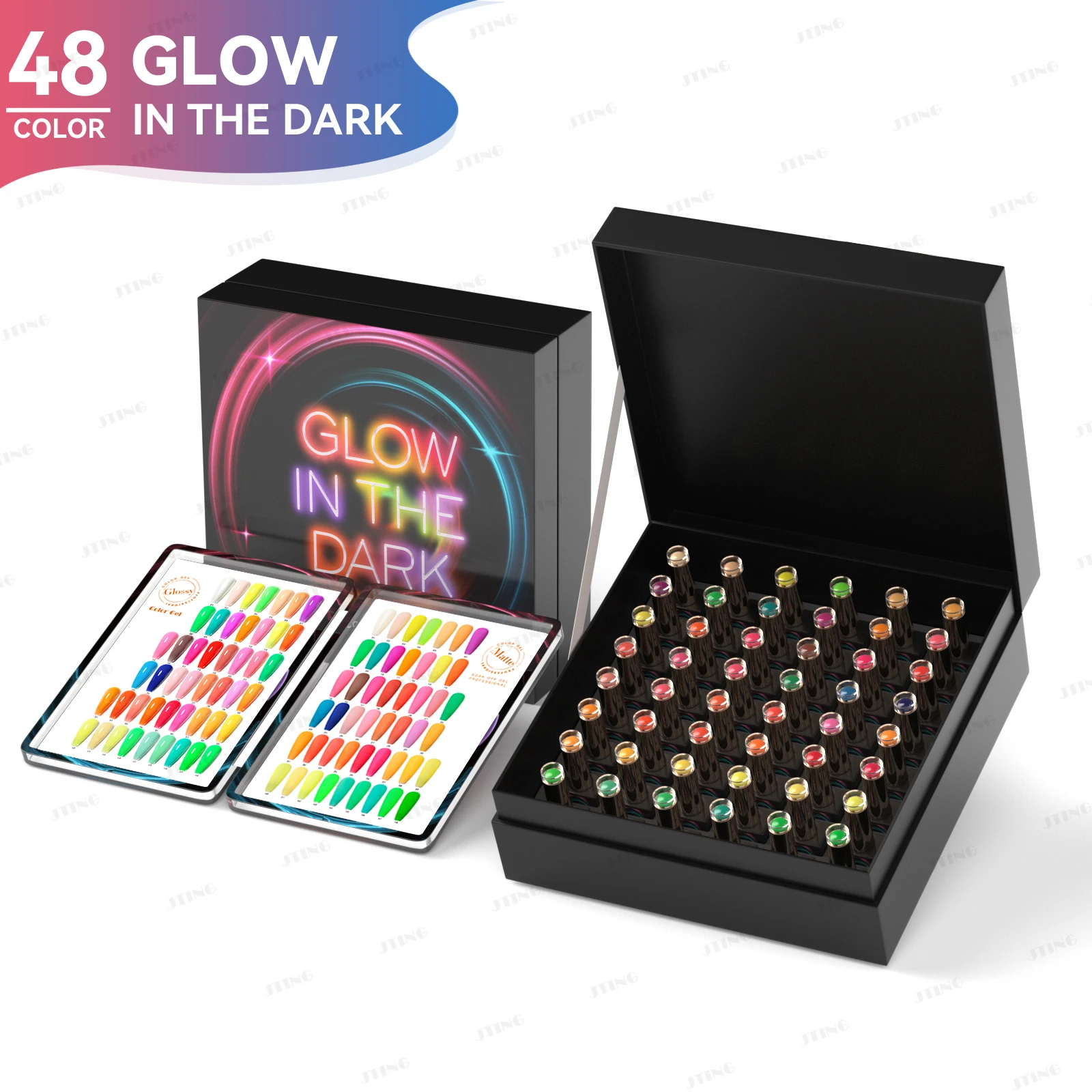 JTING Unique Popular Design Free Color Books 48colors Collection Luminous Glow in the Dark Gel Nail Polish Set Box Kit OEM