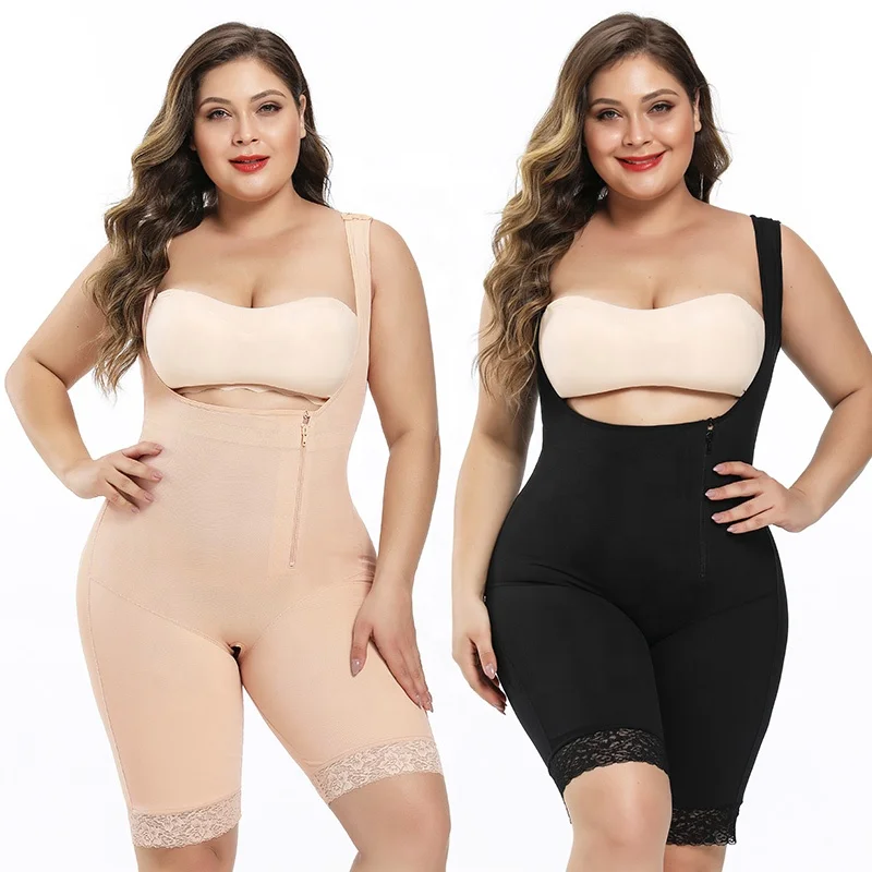

Open Crotch Shapewear with Zipper Best Seller 10XL Plus Size SHAPERS Bodysuit Lace Support Padded Buttocks Breathable Quick Dry, Balck
