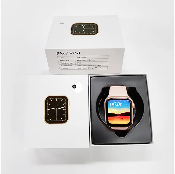 

Bracelets iwo W26+ Bands Dropshipping W26 Pro Smart Watch For Men Women 1.75 inch Screen w26 Plus Series6 2021 Smartwatch Q18, Black white pink