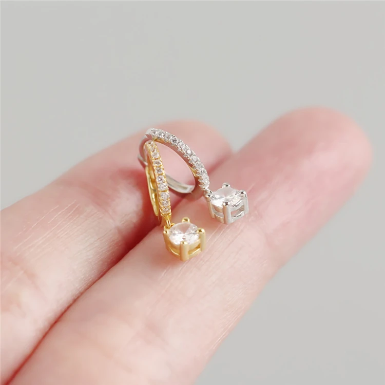 

classical design women zirconia silver trendy gold plated topaz single stone earrings