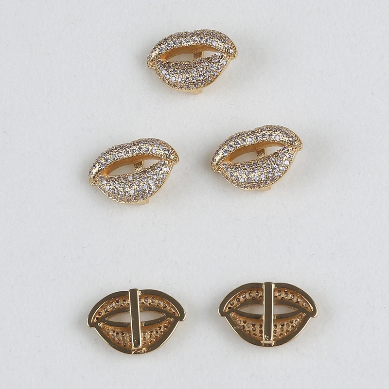 

Women or Men Cubic Zircon Micro Pave CZ Hip-Hop Gold Lips Charms for bracelet or necklace, Silver