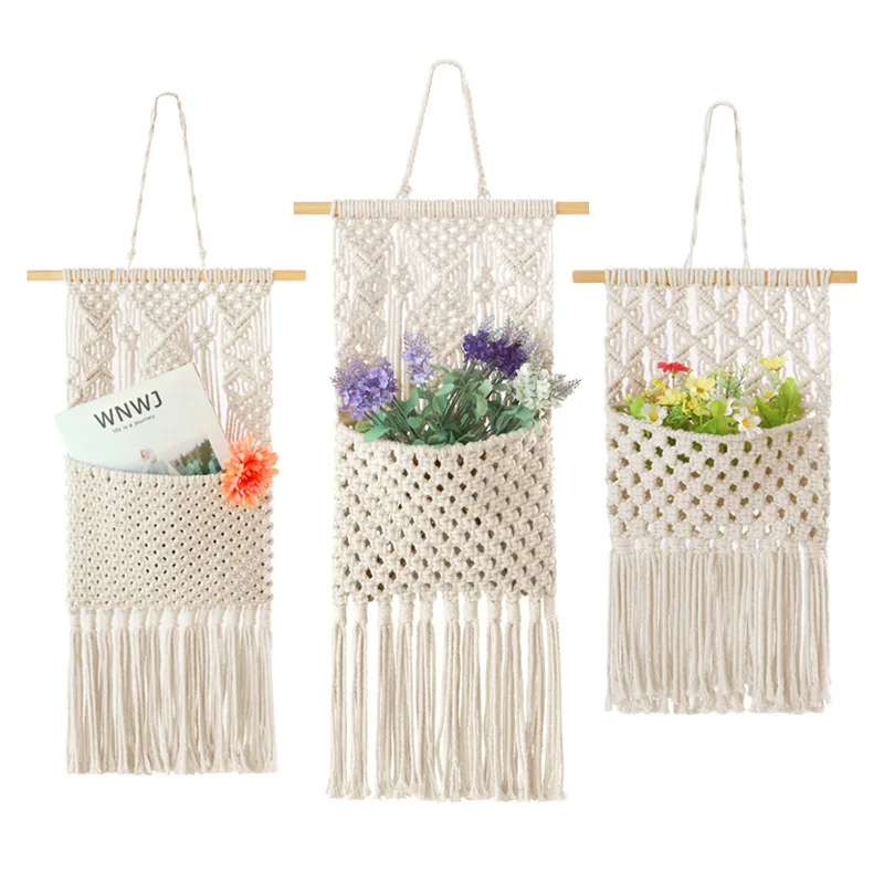 

Boho Handmade Macrame Wall Hanging Cotton Home Decoration Tapestry Storage Bag