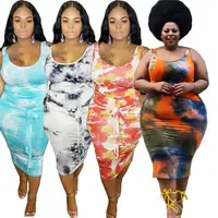 

DA0725004 wholesale summer sleeveless tie dye woman two piece casual plus size midi dress