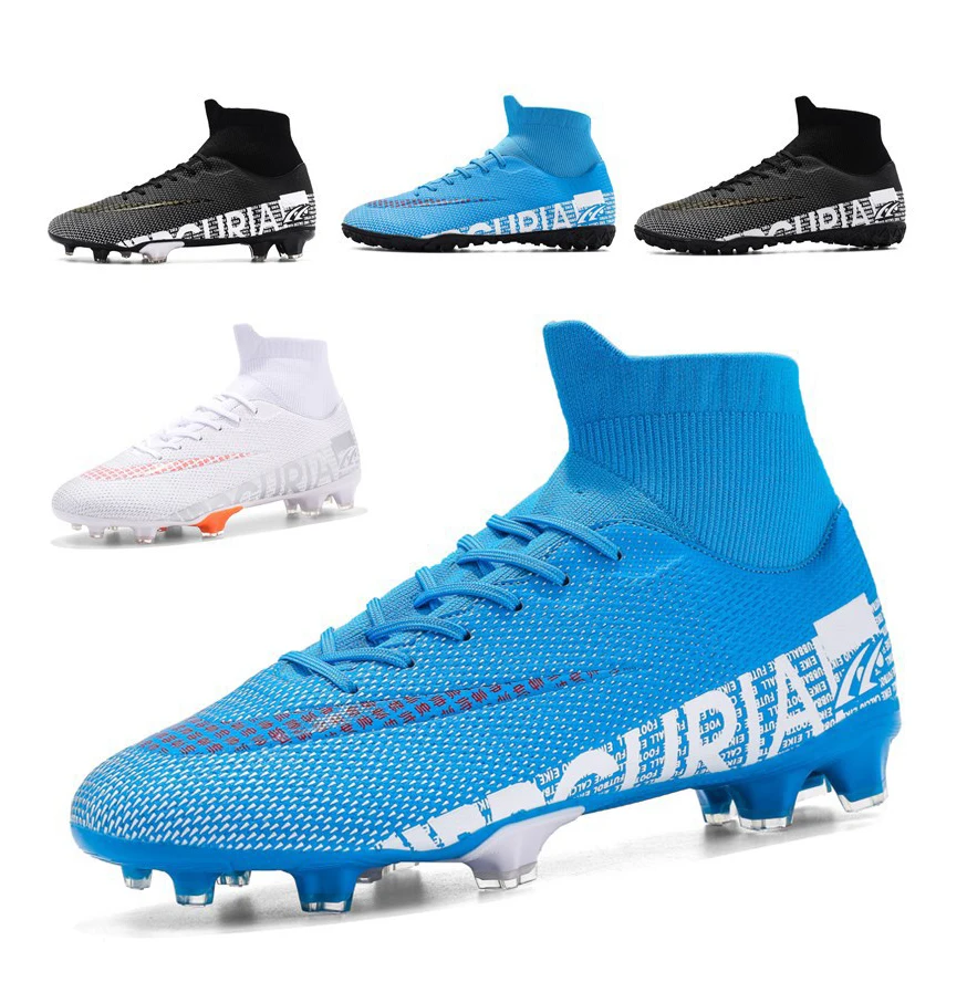 

Factory Custom Oem High-Top Cheap Soccer Shoes Speed Indoor Turf Youth Football Boots For Men, Blue,black white