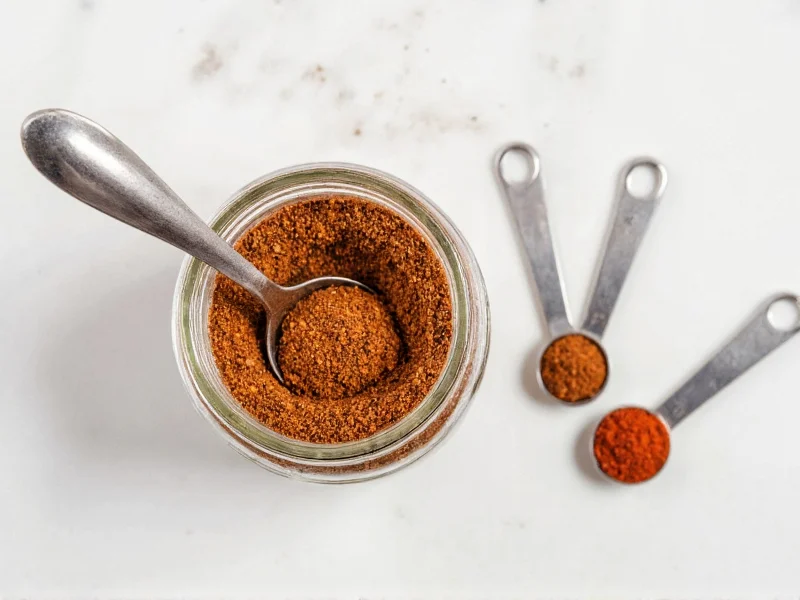 Homemade steak spice blend in mason jar with measuring spoons