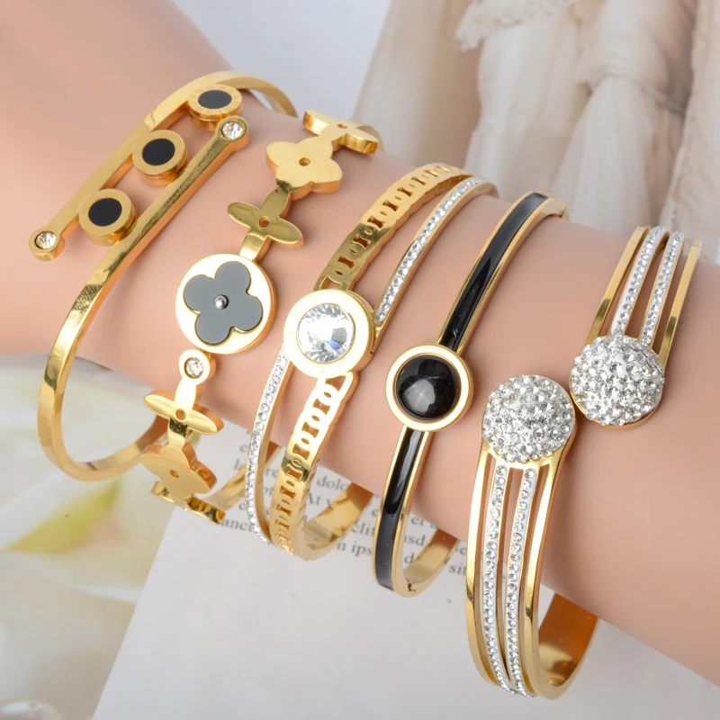

stainless steel bangle jewelry mixed assorted wrist lady bangle cheap random bangle 316l jewellery, 14k gold color