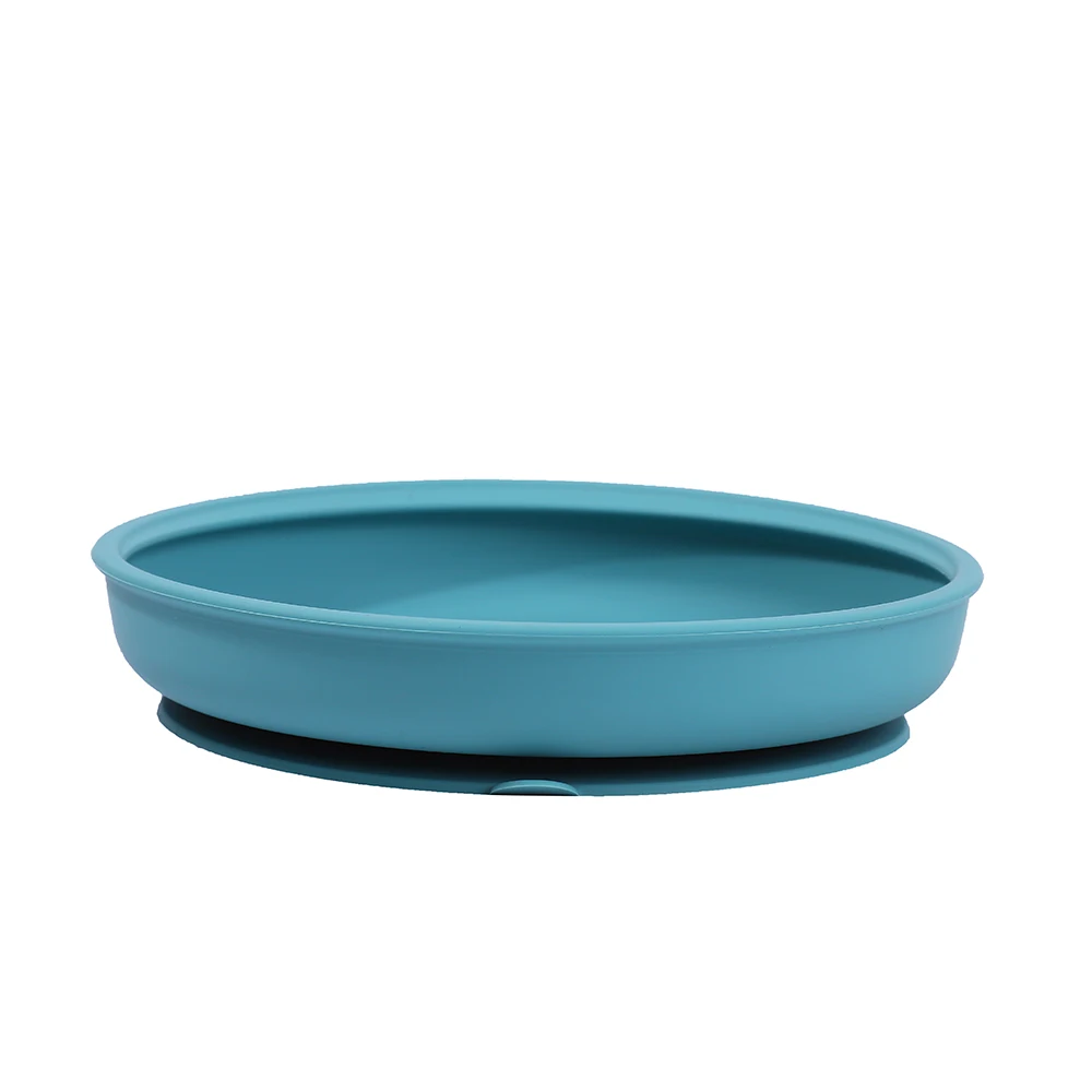 

BPA Free Round Slant Children Toddler Kids Silicone Feeding suction Plate Baby Silicone Suction Plate with spoon, Blue, pink, light green, customized