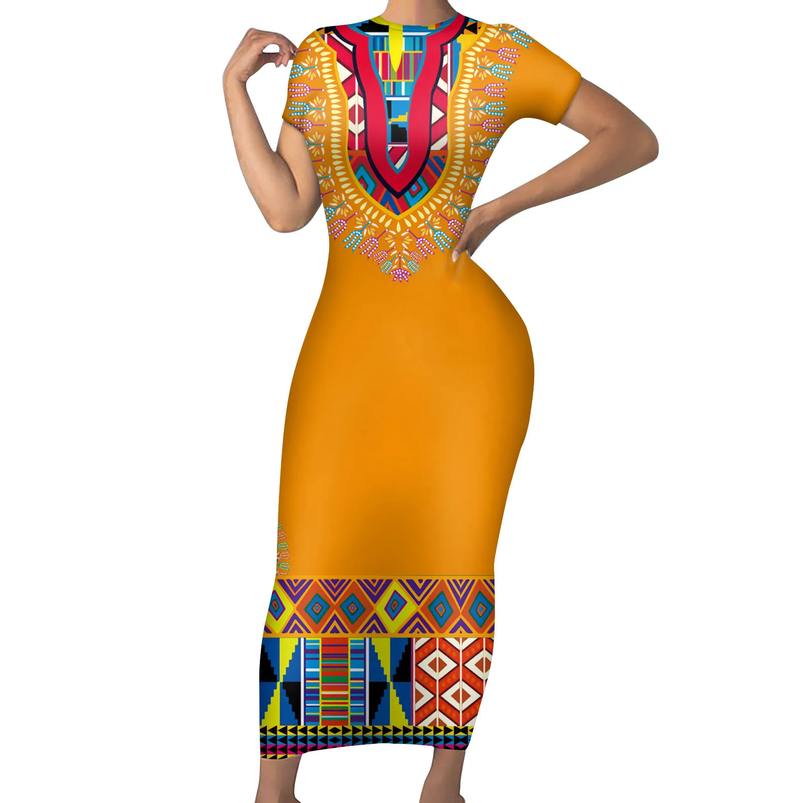

Summer Custom Image Sexy African Pattern Printing Plus Size Fashion One-Piece Dresses Wrap Bodycon Party Women Cocktail Dresses