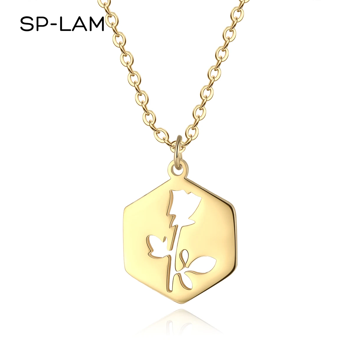 

SP-LAM Fashion Necklaces-For-Lady Vintage Woman Jewelry Flower Stainless Steel Rose Pendant Necklace