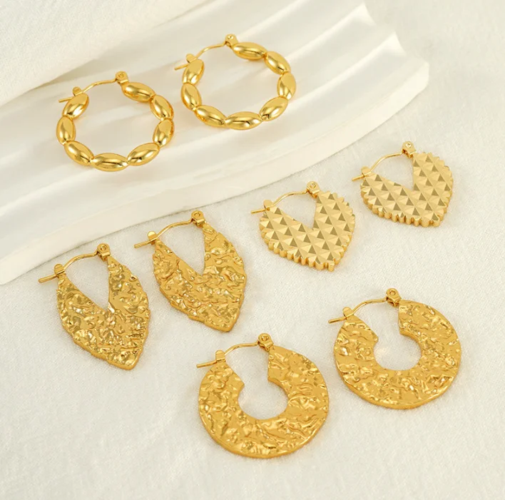 

Wholesale bulk custom hypoallergenic waterproof gold plated chunky Stainless Steel hoop women Luxury jewelry earrings