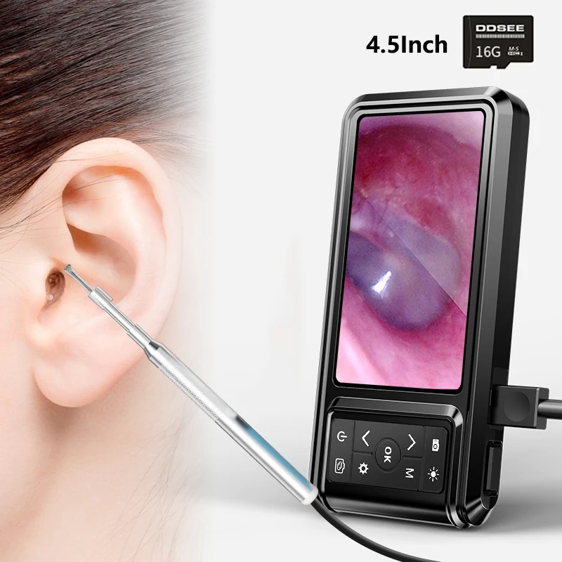 

3.9mm Digital Otoscope with 4.5 Inches Screen 1080P HD Ear Scope Endoscope Ear Cleaner With 2500mAh Rechargeable Battery 16GB SD