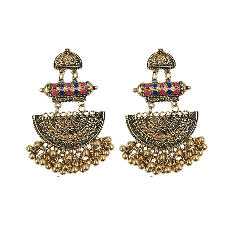 

Vintage Antique Ethnic Oxidized Gold Silver Drop Dangle Earrings Indian Bollywood Jhumki Jhumka For Women