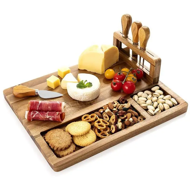 

healthy Natual wooden bread board Double drawer Cheese board Kitchen multi-functional bamboo chopping board, Natural