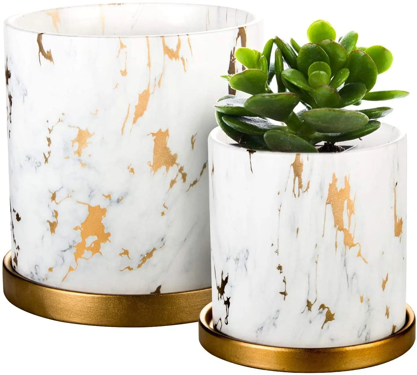 

Promotion 2PC Ceramic Flower Pots Planter Modern Marble Plant Pots and Ceramic Tray, Black