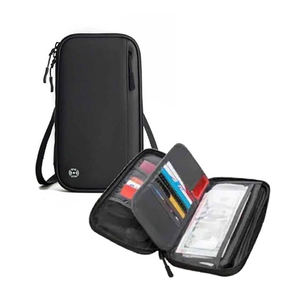 Multifunctional RFID Blocking Travel Accessories Durable Polyester Business Ticket Organizer Zipper Wallet for Bank Cards