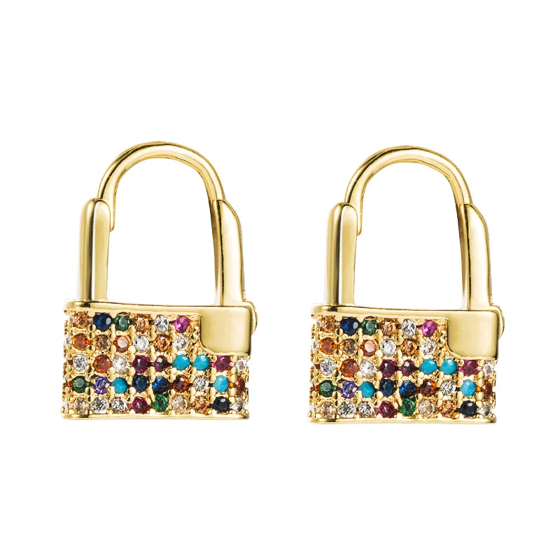 

Hiphop jewelry fancy Trendy gold filled Lock CZ Stone Pave Padlock Huggie Earring