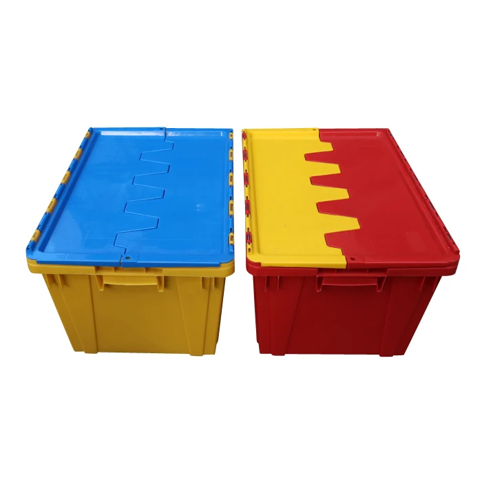 Qs Attached Lid Container Plastic Moving Crate Sale Plastic Storage