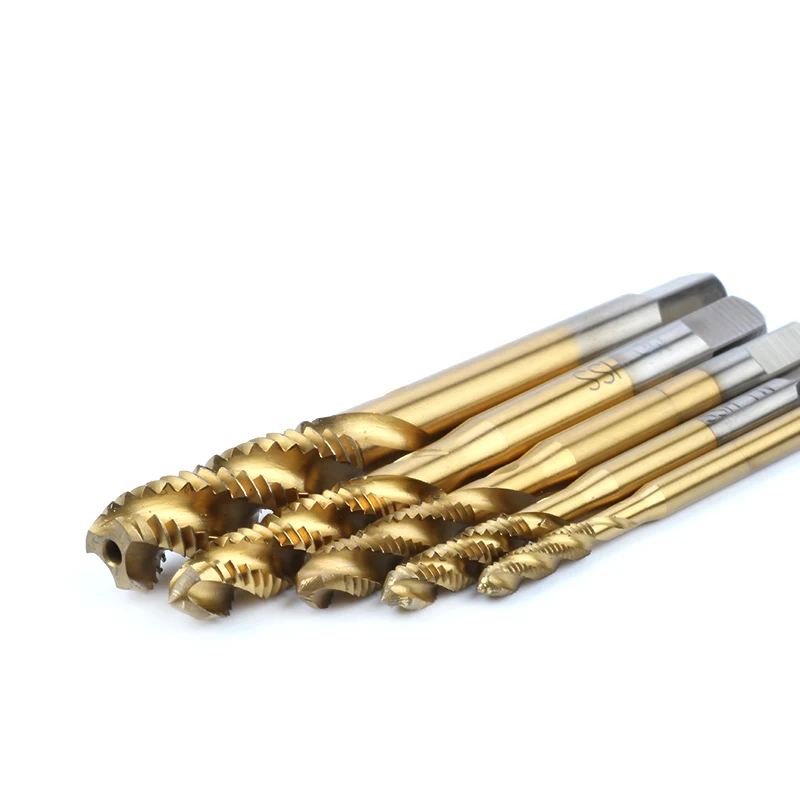 
5Pcs Titanium Coated Machine Use HSS Combination Drill and Taps Set for Metal Drilling Tapping Countersink 