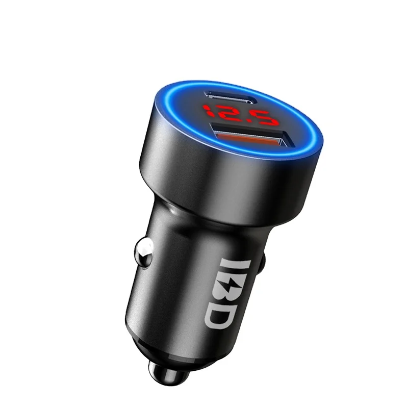 

Wholesale display dual-usb mobile phone type-c car charger with led light